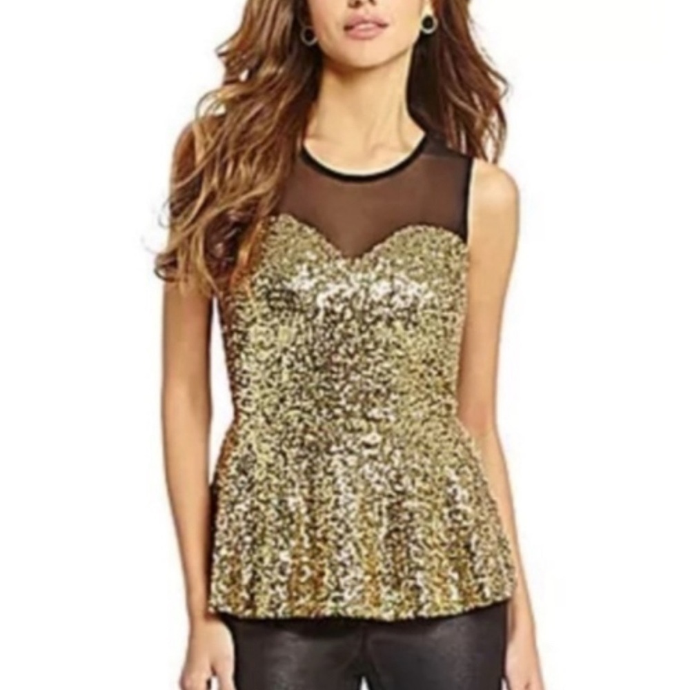 Gianni Bini All That Glitters Gold Sequin Peplum Top
